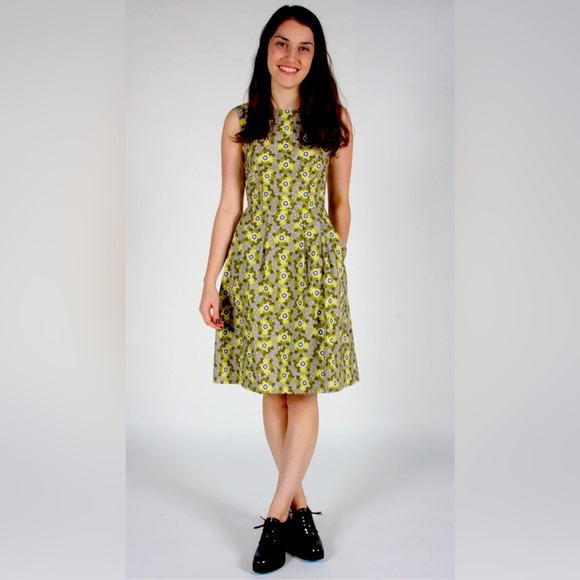 BIRDS OF NORTH AMERICA Sz 6 Eagle Dress In Winter Mist 100% Cotton Midi Dress - Picture 1 of 11